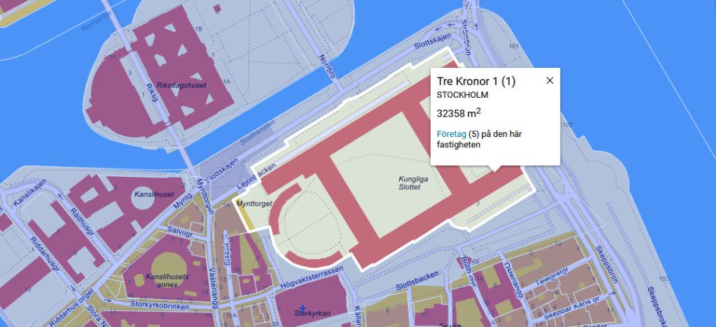 Fastighetsbeteckning Tre Kronor 1, karta Stockholms Slott